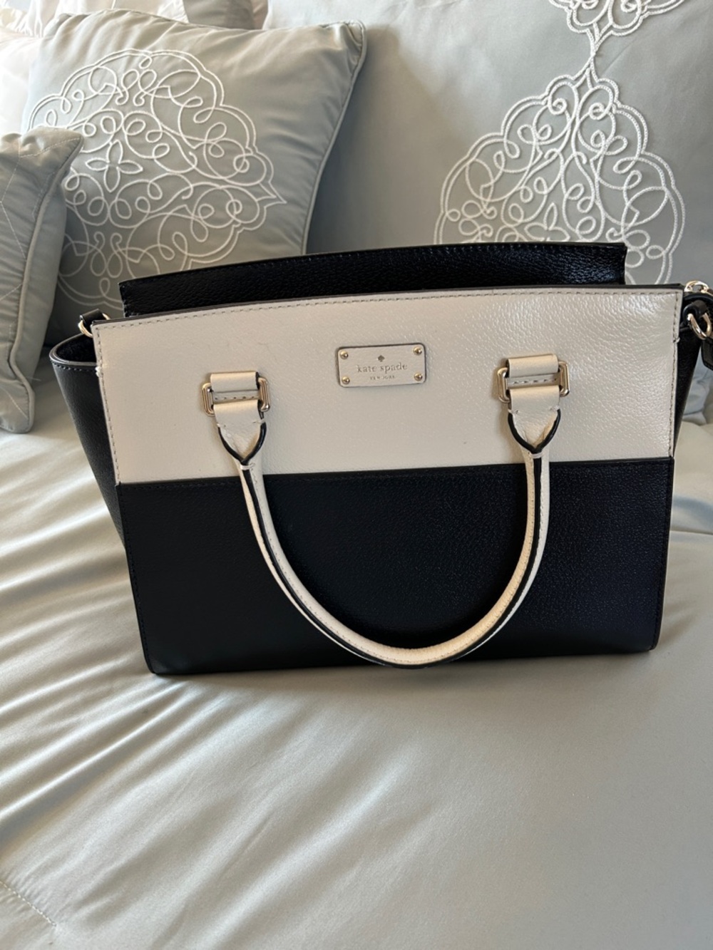 kate spade Black and White Colorblock Satchel with Gold Hardware